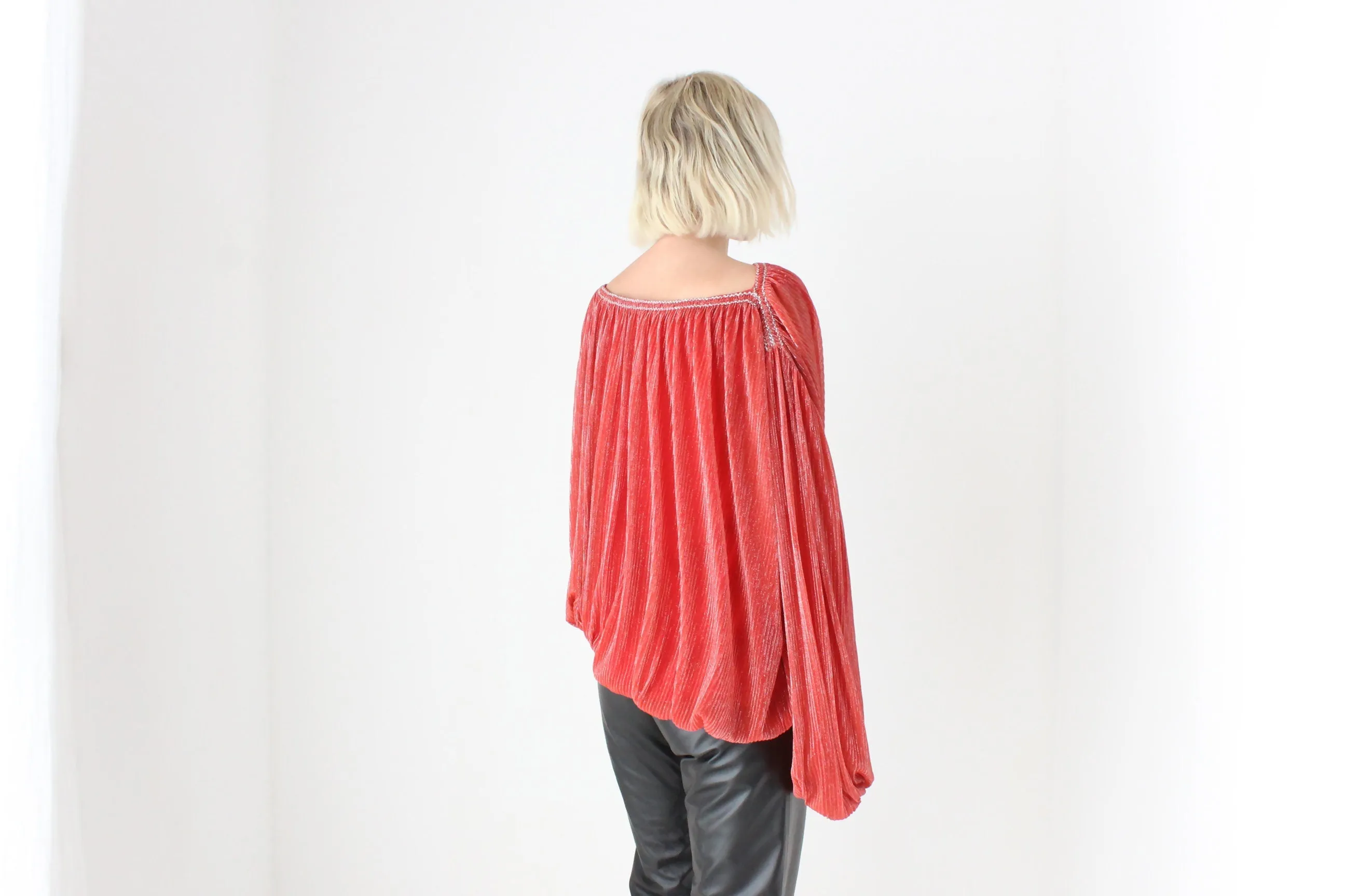 1970s Made for Disco Lurex Plisse Voluminous Top