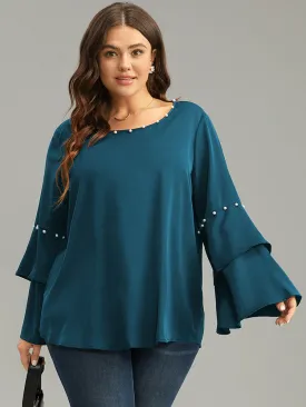 Anti-Wrinkle Pearl Beaded Ruffle Layered Sleeve Blouse
