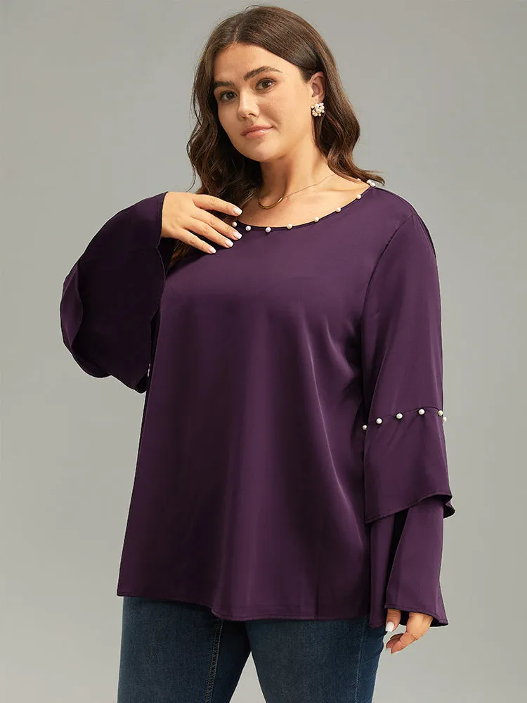 Anti-Wrinkle Pearl Beaded Ruffle Layered Sleeve Blouse