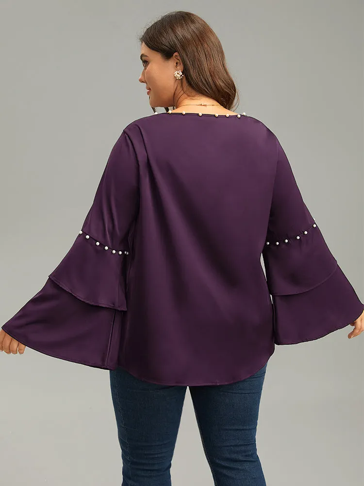 Anti-Wrinkle Pearl Beaded Ruffle Layered Sleeve Blouse