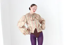 BALLETCORE Vintage Jacquard Metallic Harlequin Collar Top