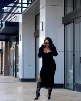 Bare neck sweater midi dress