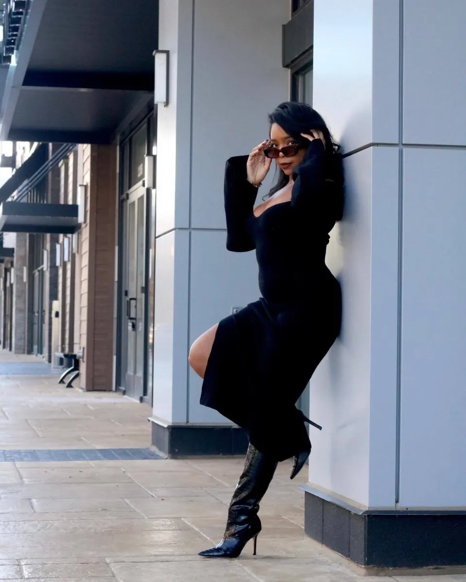 Bare neck sweater midi dress