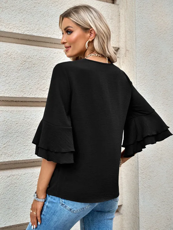 Bell Layered Butterfly Sleeves - Tiered Ruffle Sleeve Blouse