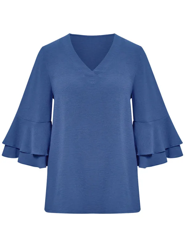 Bell Layered Butterfly Sleeves - Tiered Ruffle Sleeve Blouse