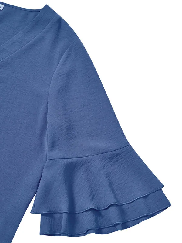Bell Layered Butterfly Sleeves - Tiered Ruffle Sleeve Blouse