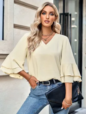 Bell Layered Butterfly Sleeves - Tiered Ruffle Sleeve Blouse