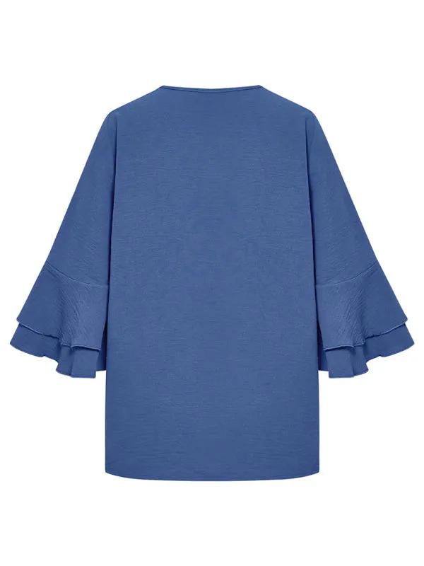 Bell Layered Butterfly Sleeves - Tiered Ruffle Sleeve Blouse