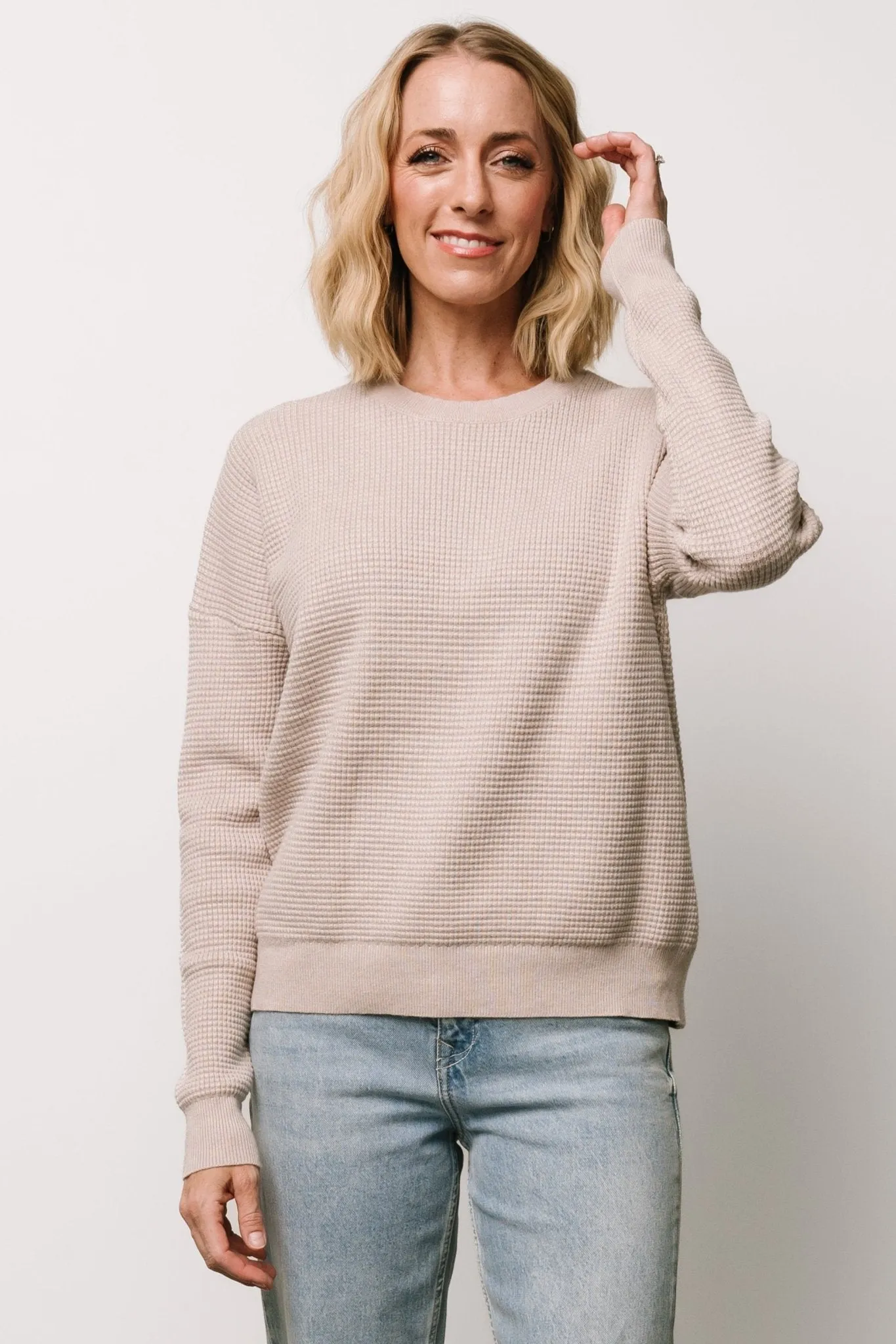 Carey Waffle Sweater | Taupe