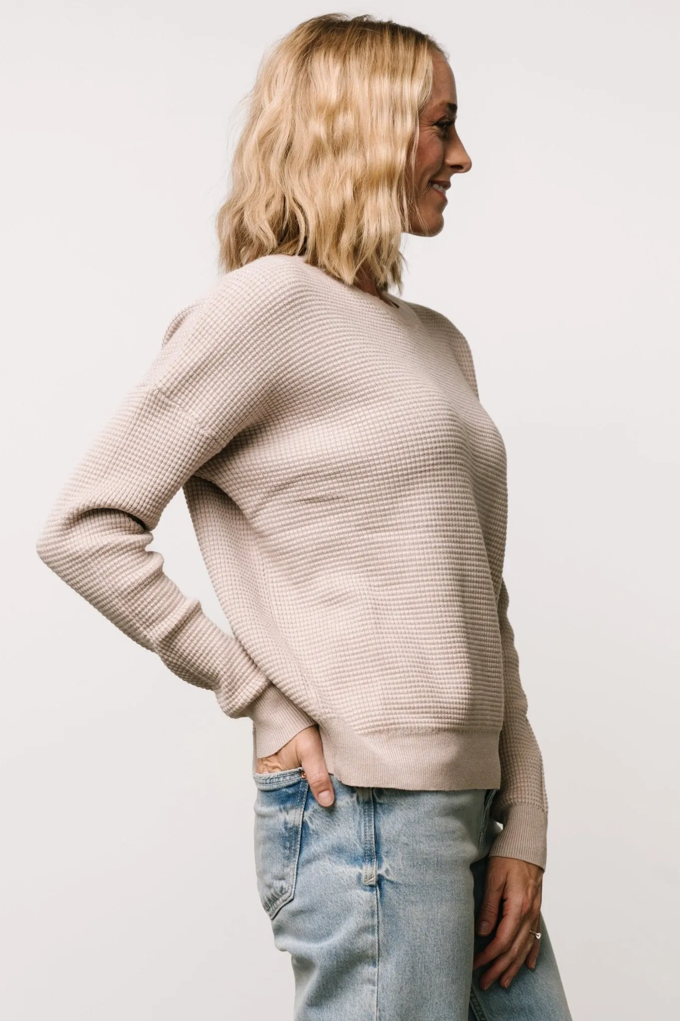 Carey Waffle Sweater | Taupe
