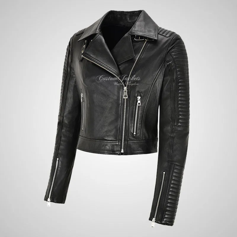 CATARINA Ladies Biker Style Leather Jacket Soft Lamb Leather