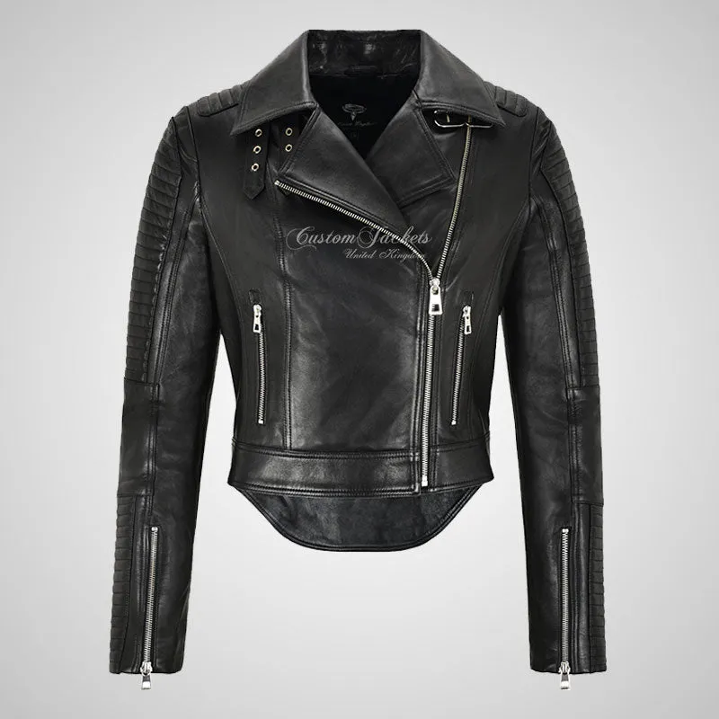 CATARINA Ladies Biker Style Leather Jacket Soft Lamb Leather