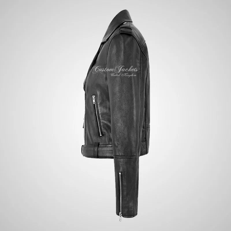 CHANDRA Ladies Biker Style Leather Jacket Black