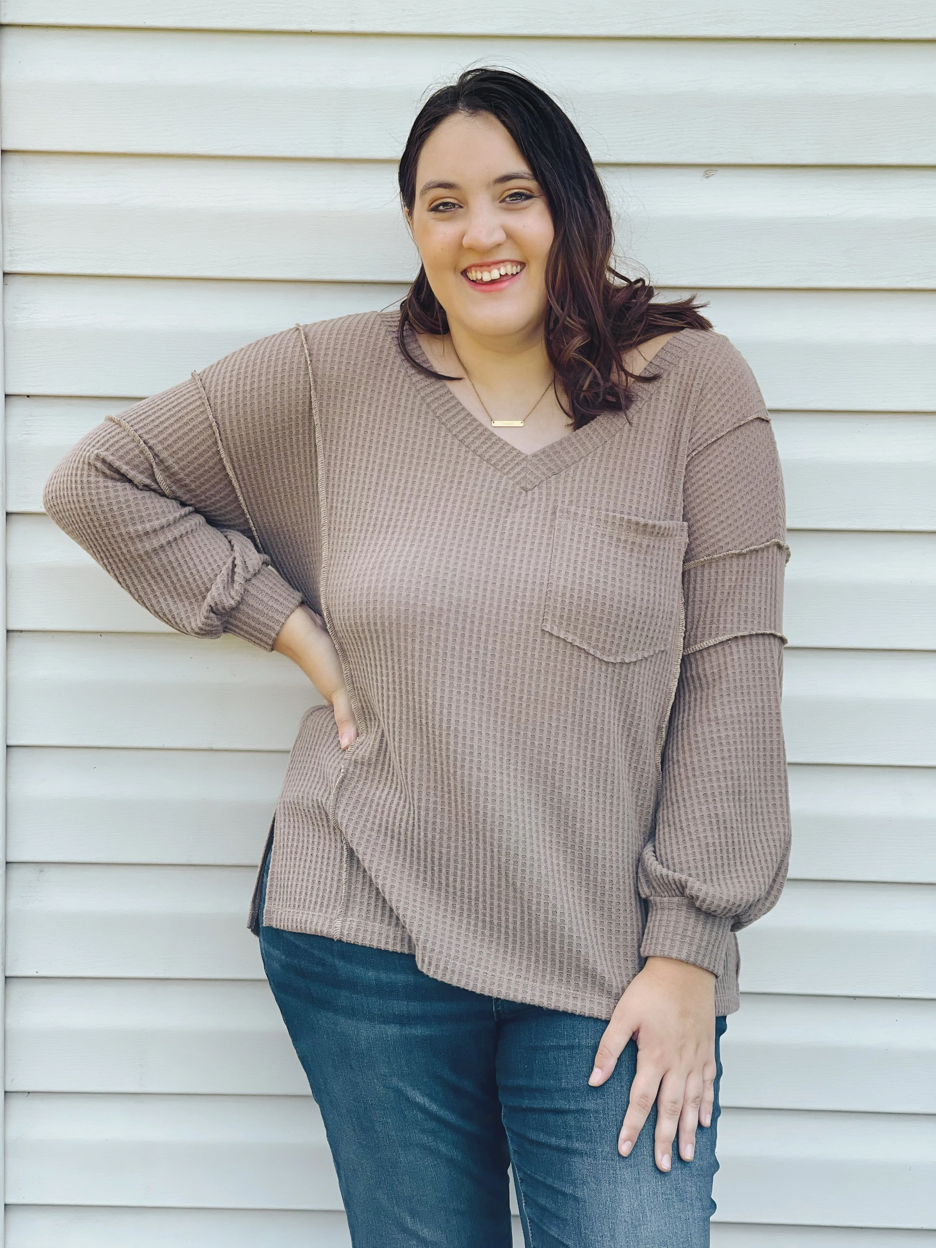 Cider Sippin' Waffle Knit Sweater In Mocha