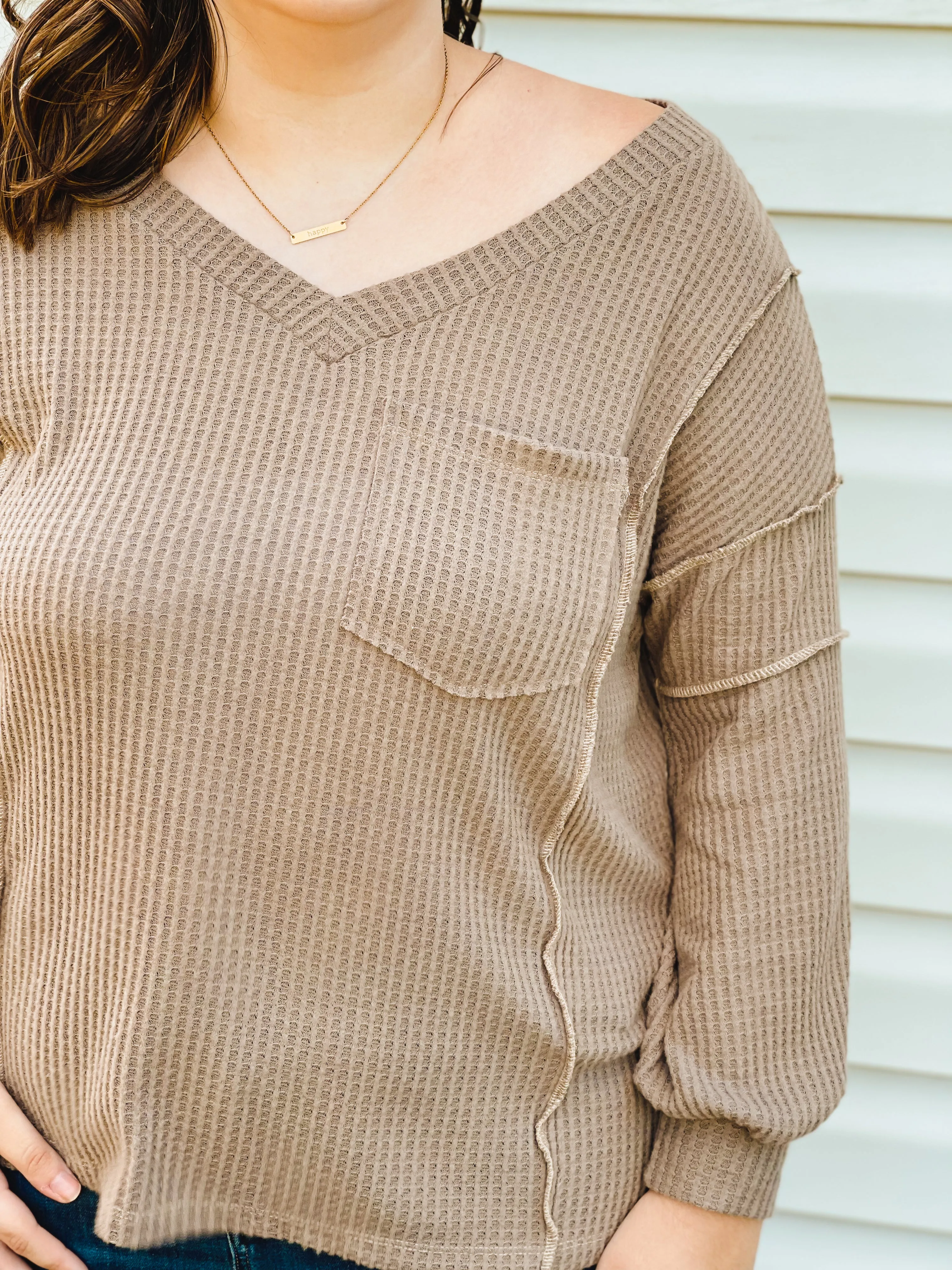 Cider Sippin' Waffle Knit Sweater In Mocha