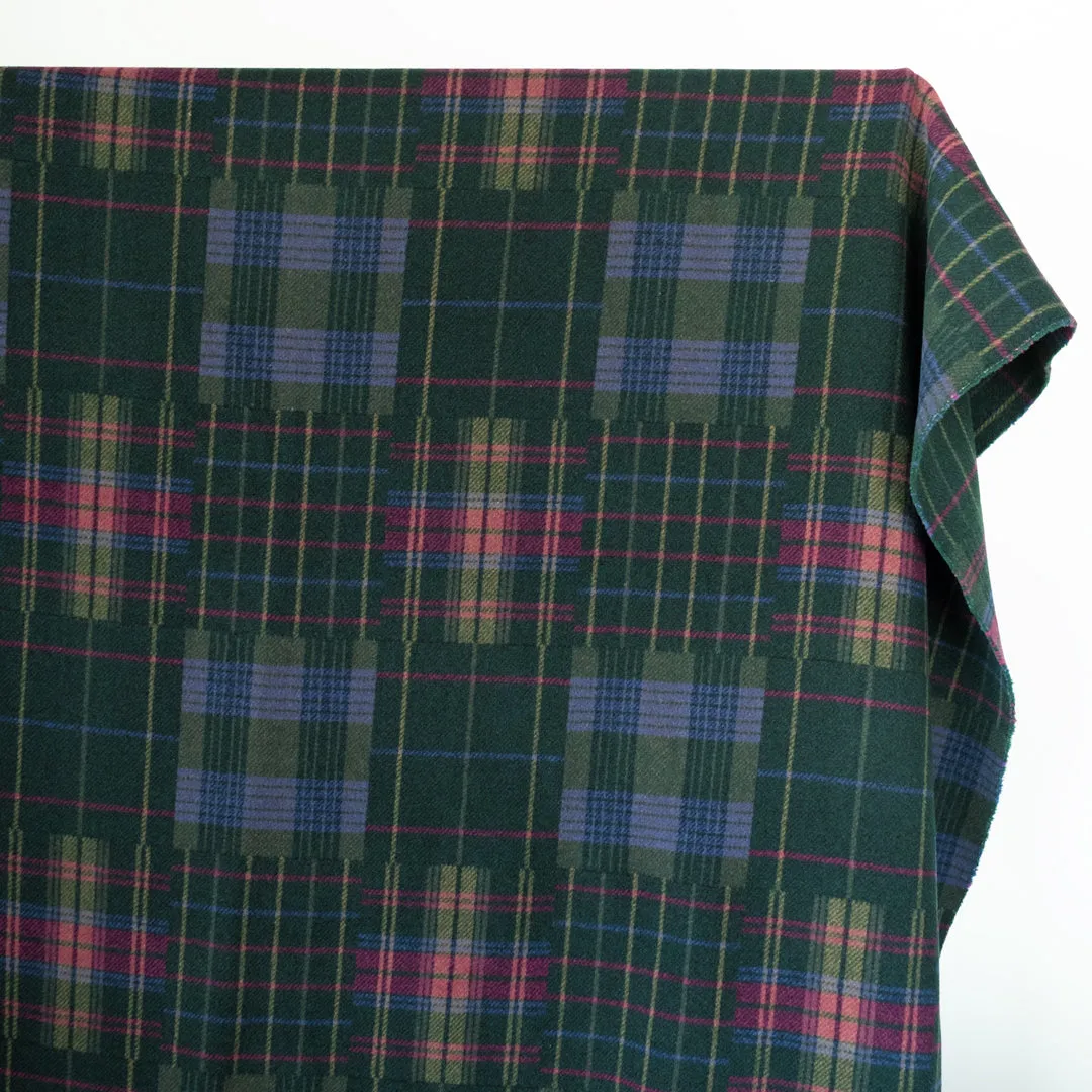 Deadstock Patchwork Plaid Wool Coating - Spruce/Jam/Blue