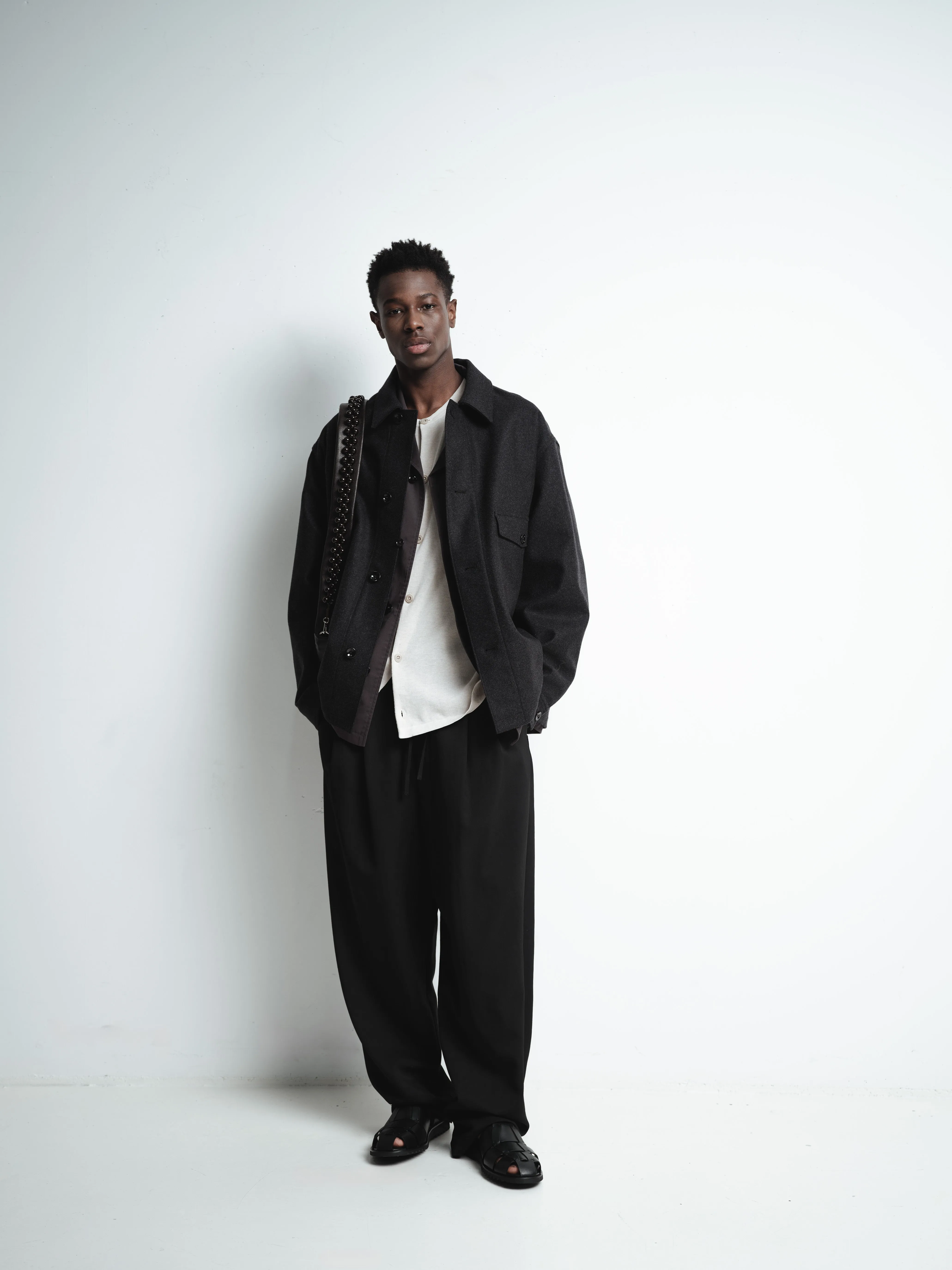 Drawstring Pleated Pants in Black