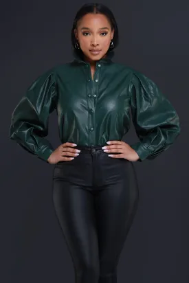End Scene Faux Leather Blouse - Hunter Green