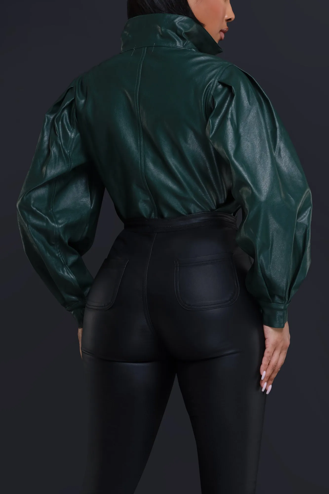 End Scene Faux Leather Blouse - Hunter Green