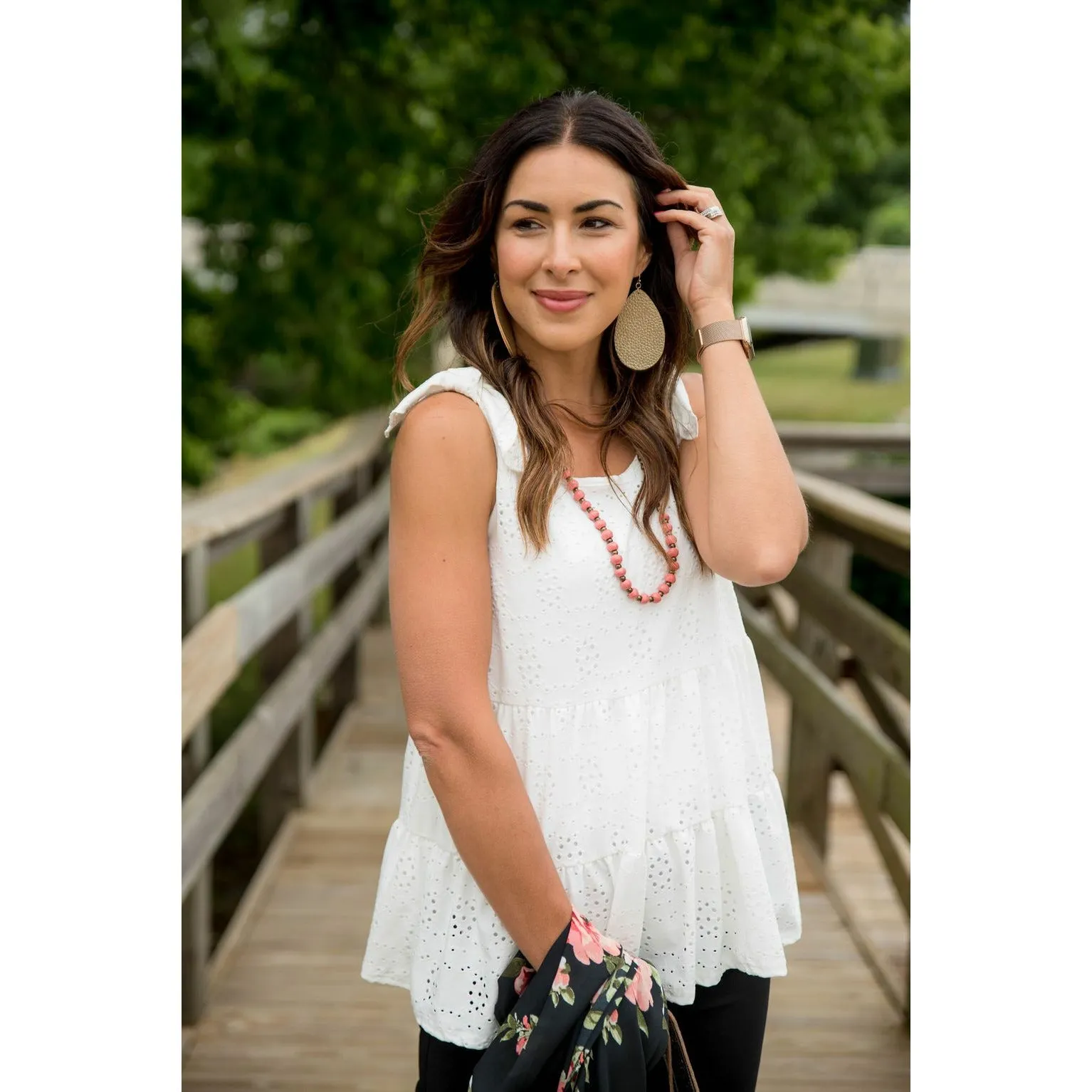 Eyelet Peplum Tie Tank