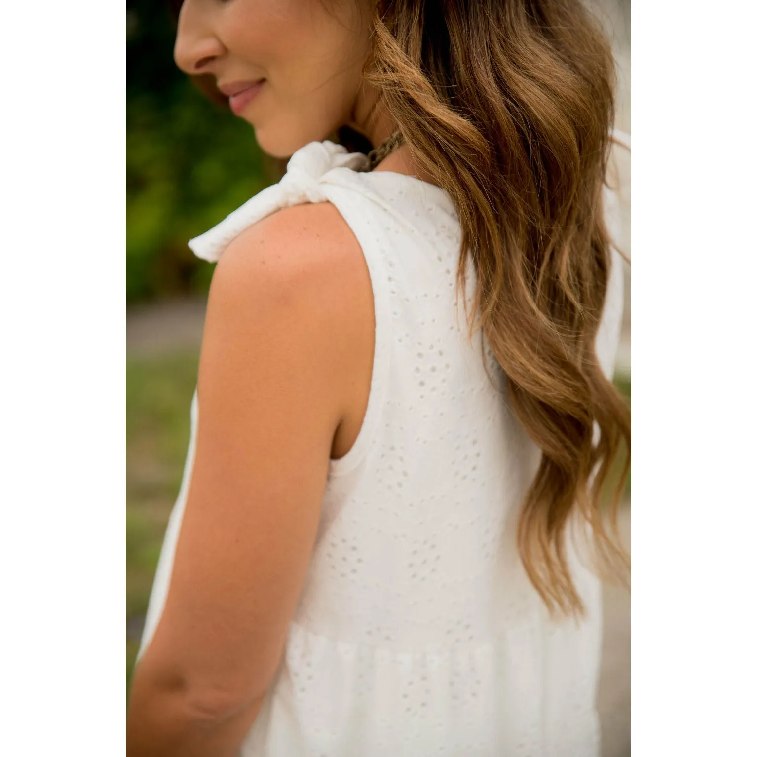 Eyelet Peplum Tie Tank