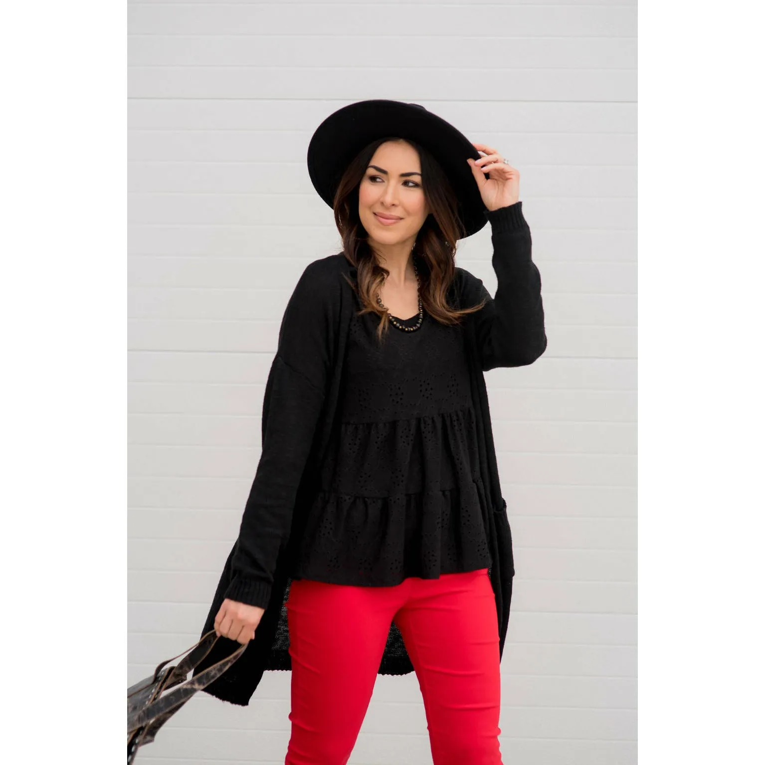 Eyelet Peplum Tie Tank