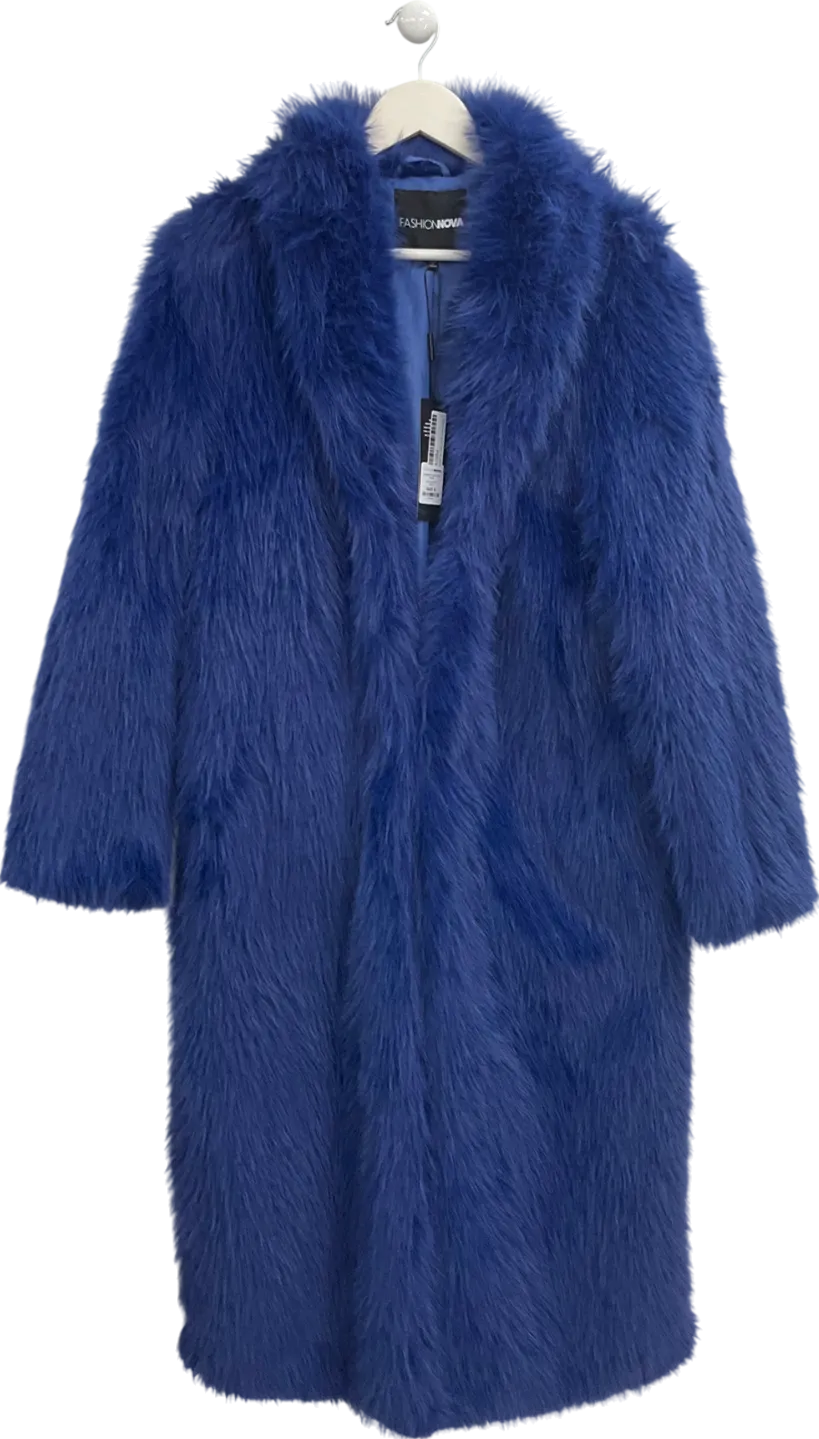 Fashion Nova Blue Jobelle Faux Fur Coat UK S