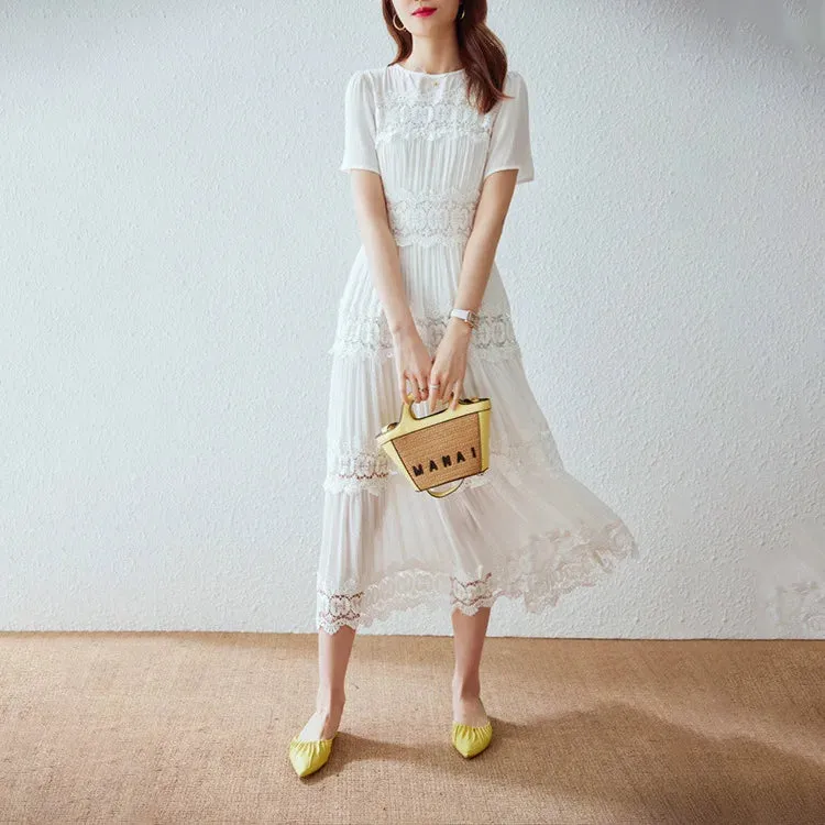 FashionSierra-Casual  Short Sleeve  Vintage  Floral Embroidery  Ruffles  Summer  Loose  Cotton Boho Dress