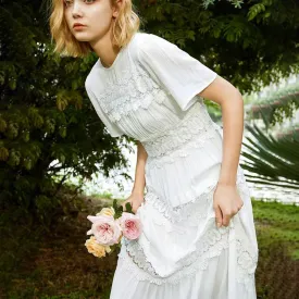 FashionSierra-Casual  Short Sleeve  Vintage  Floral Embroidery  Ruffles  Summer  Loose  Cotton Boho Dress