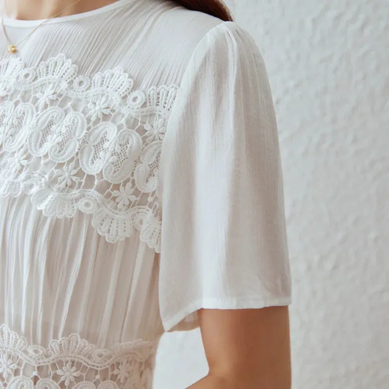 FashionSierra-Casual  Short Sleeve  Vintage  Floral Embroidery  Ruffles  Summer  Loose  Cotton Boho Dress