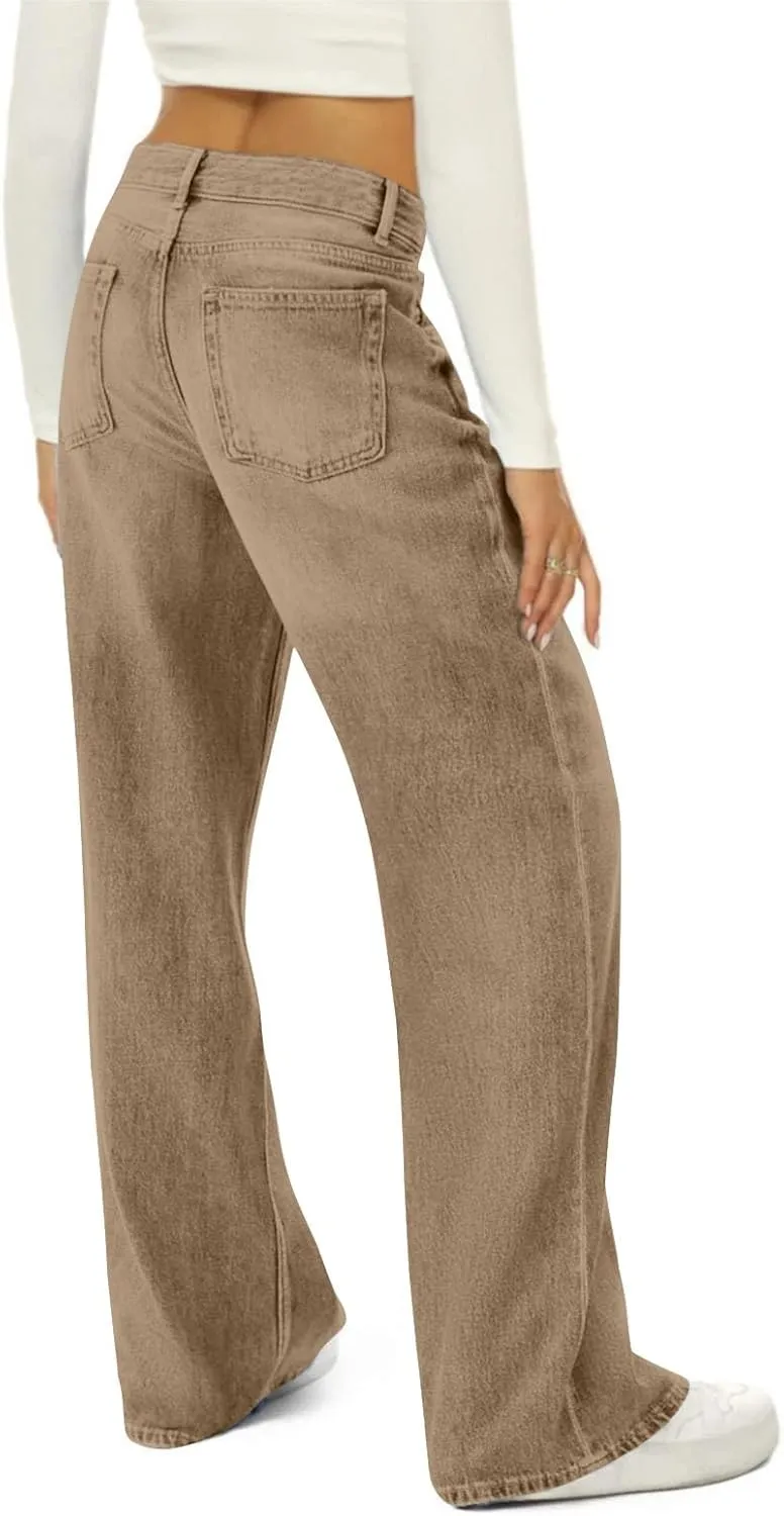 Flare Jeans for Women Vintage Wide Leg Boyfriend Baggy Stretchy High Waisted Denim Pants with Pockets