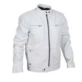 Flawless White Bomber Leather Racer Jacket