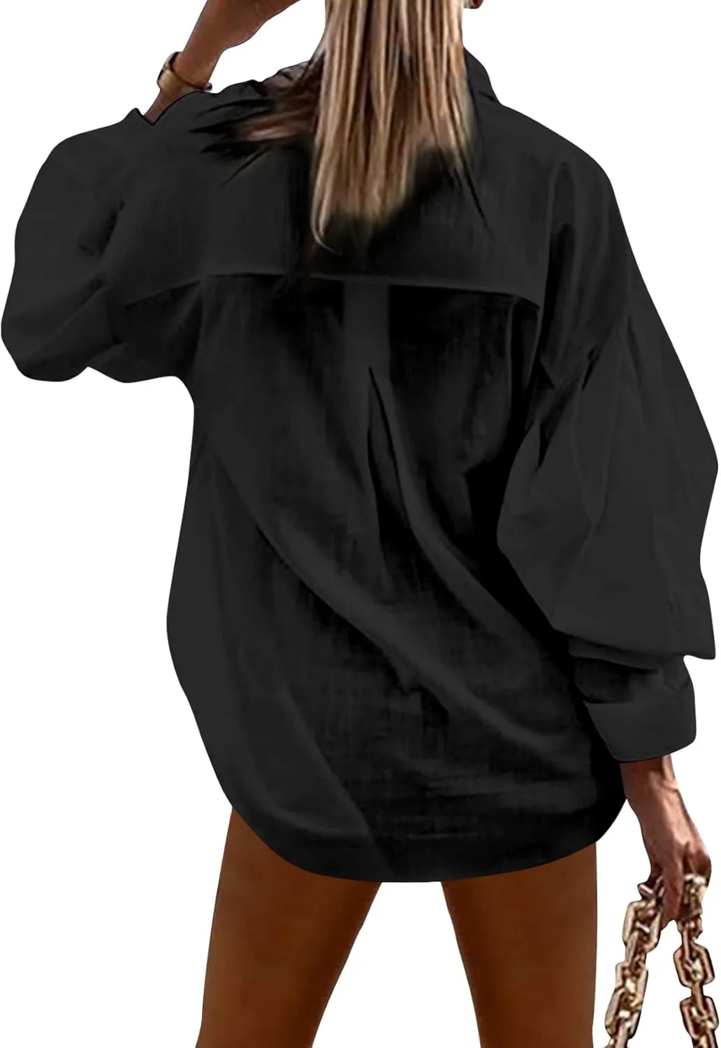 Gafeng Womens Long Sleeve Button Down Linen Shirts Casual Business Loose Fit Balloon Sleeve Work Office Blouses Tops