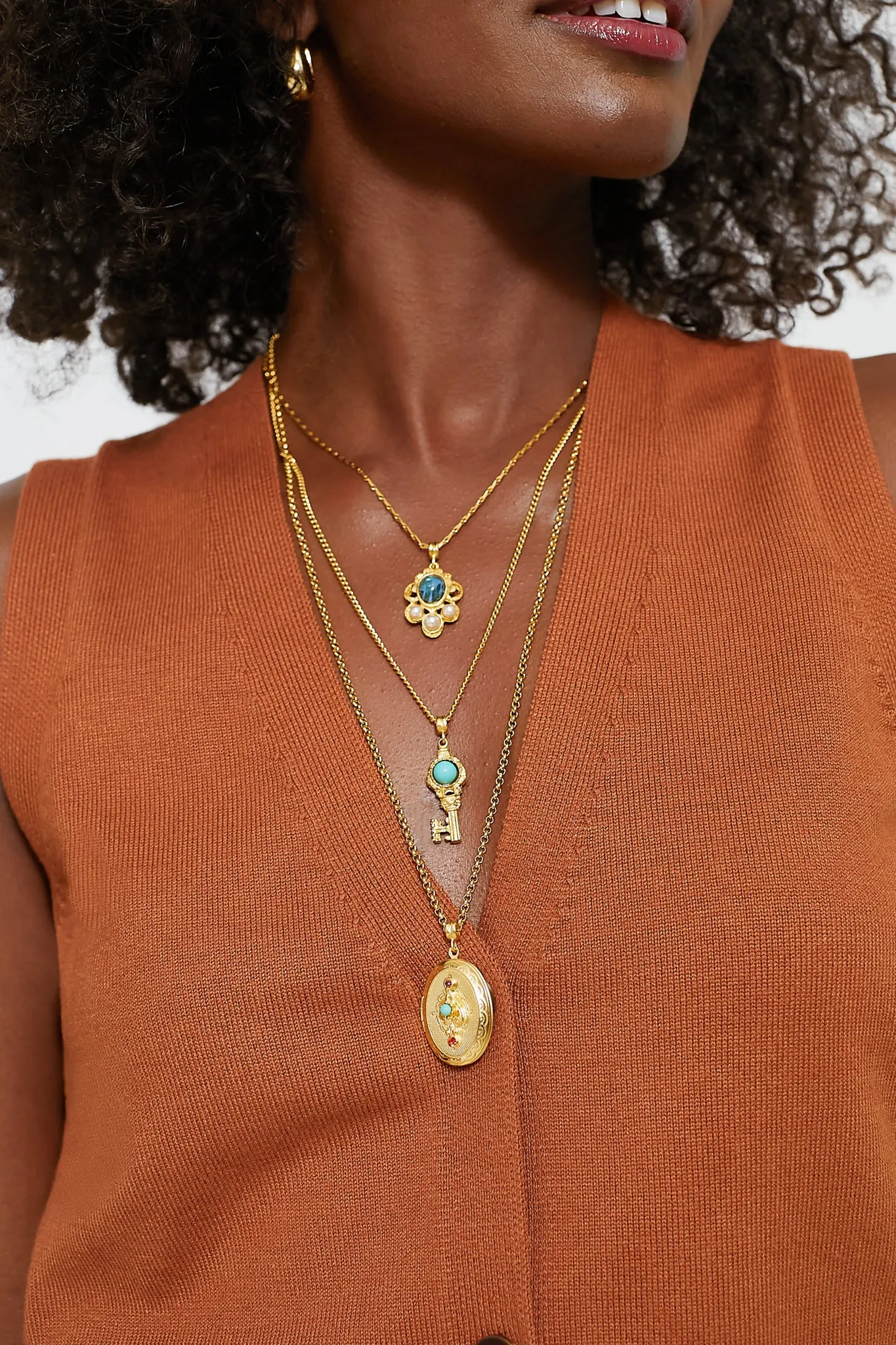 Gold Tiered Pendant Necklace