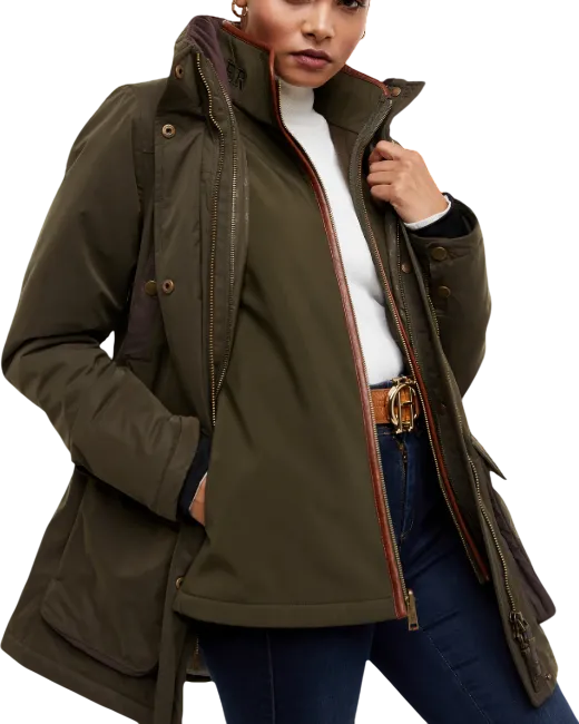 Holland Cooper Khaki Stamford Coat With Inner Removeable Fleece Gilet UK M