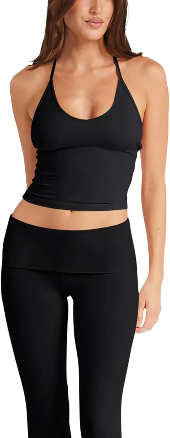 LASLULU Womens Sleeveless Halter Neck Workout Tops Adjustable Tie Camisole Backless Casual Basic Cami Gym Yoga Tank Tops