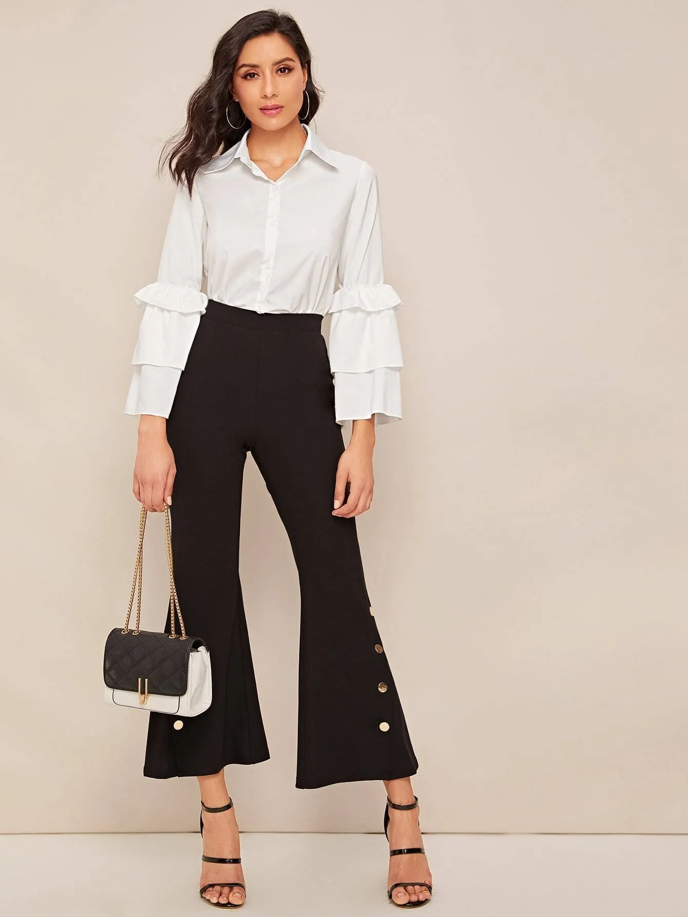 Layered Sleeve Button Through Blouse