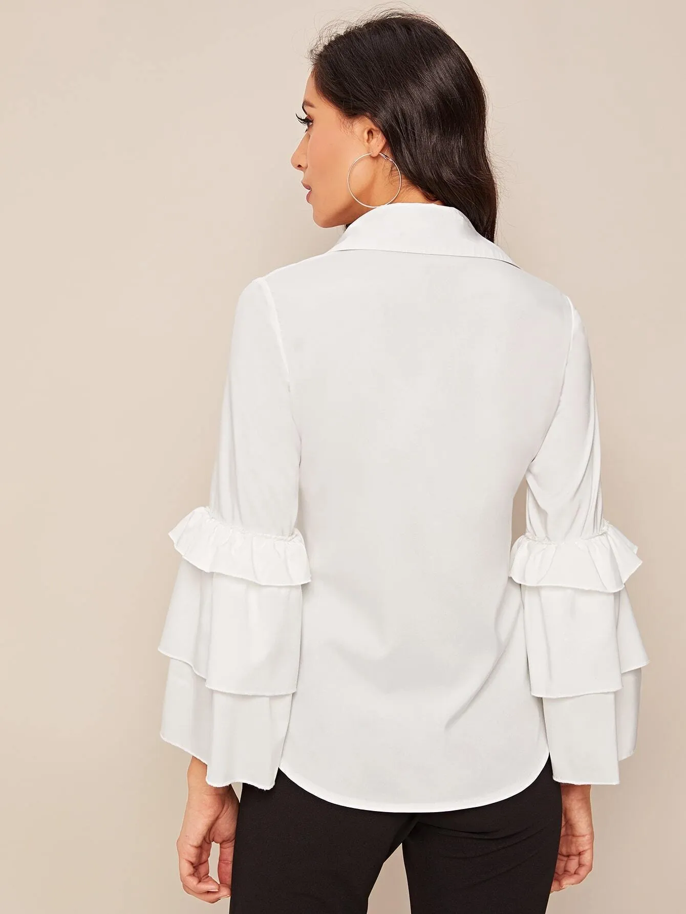 Layered Sleeve Button Through Blouse