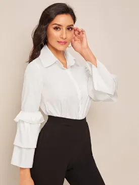 Layered Sleeve Button Through Blouse