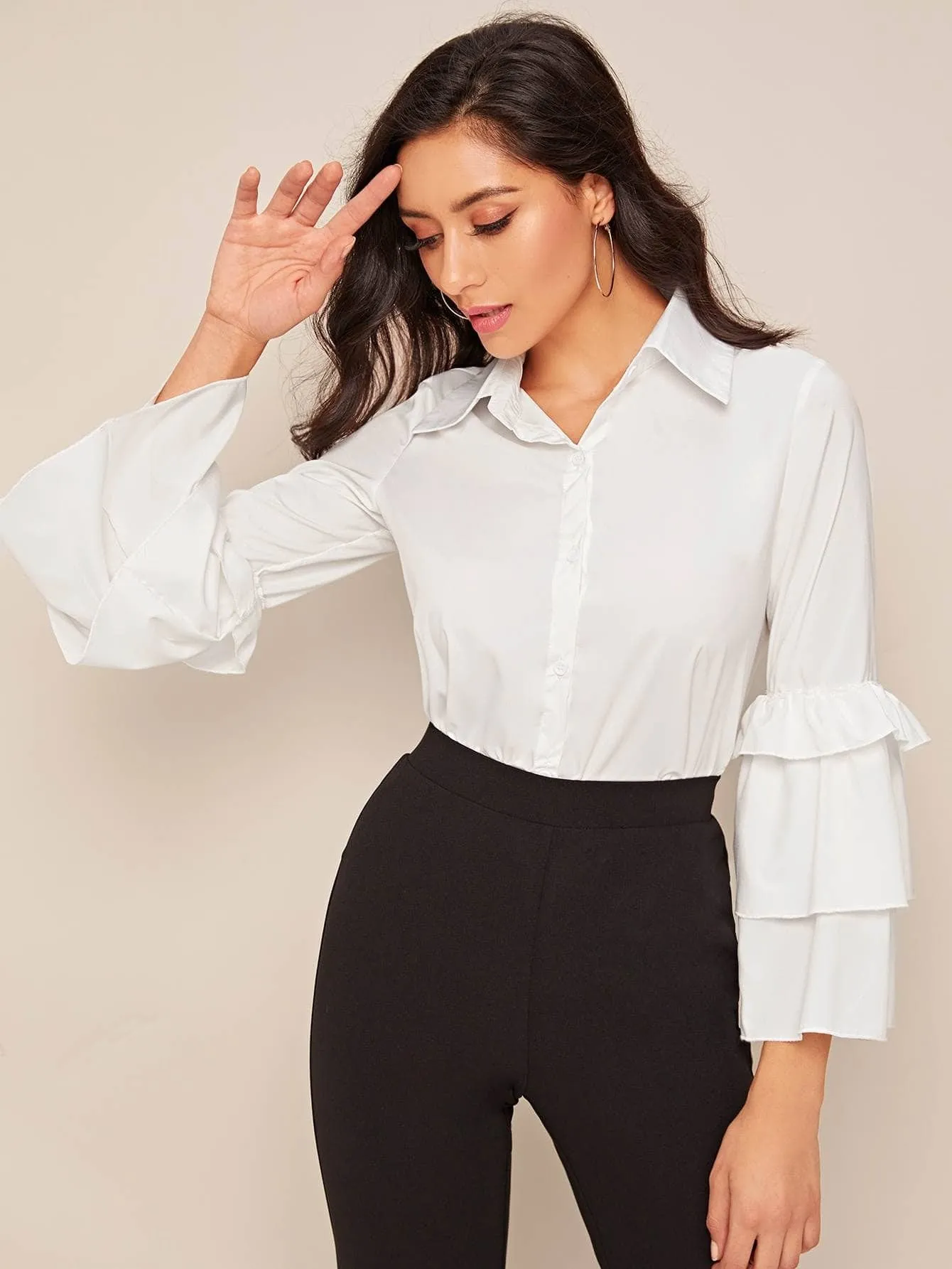 Layered Sleeve Button Through Blouse