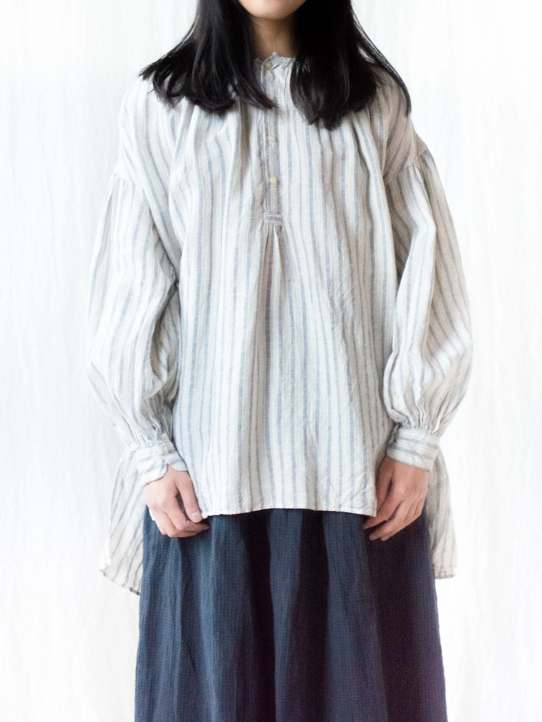 Linen Balloon Striped Shirt