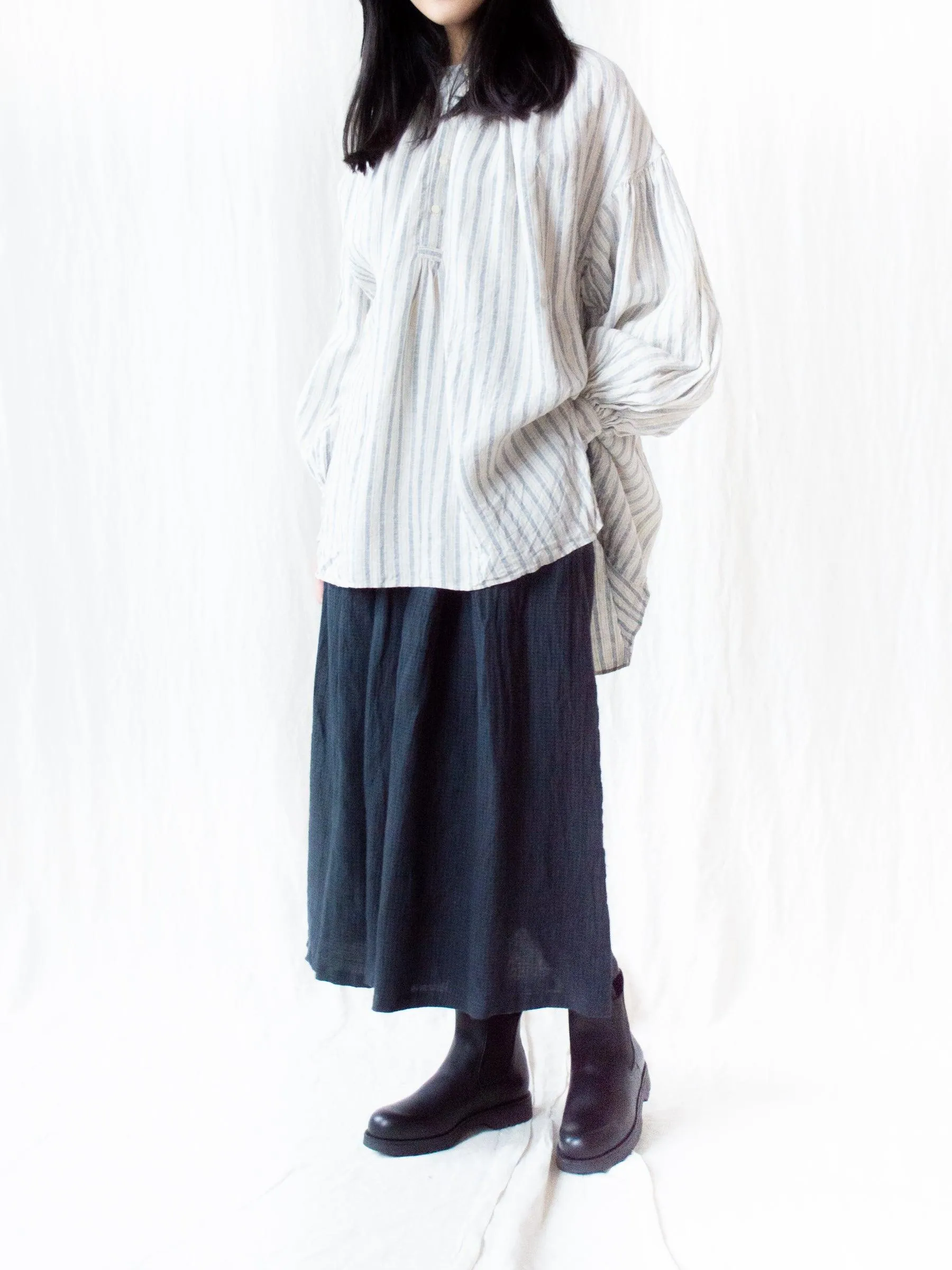 Linen Balloon Striped Shirt