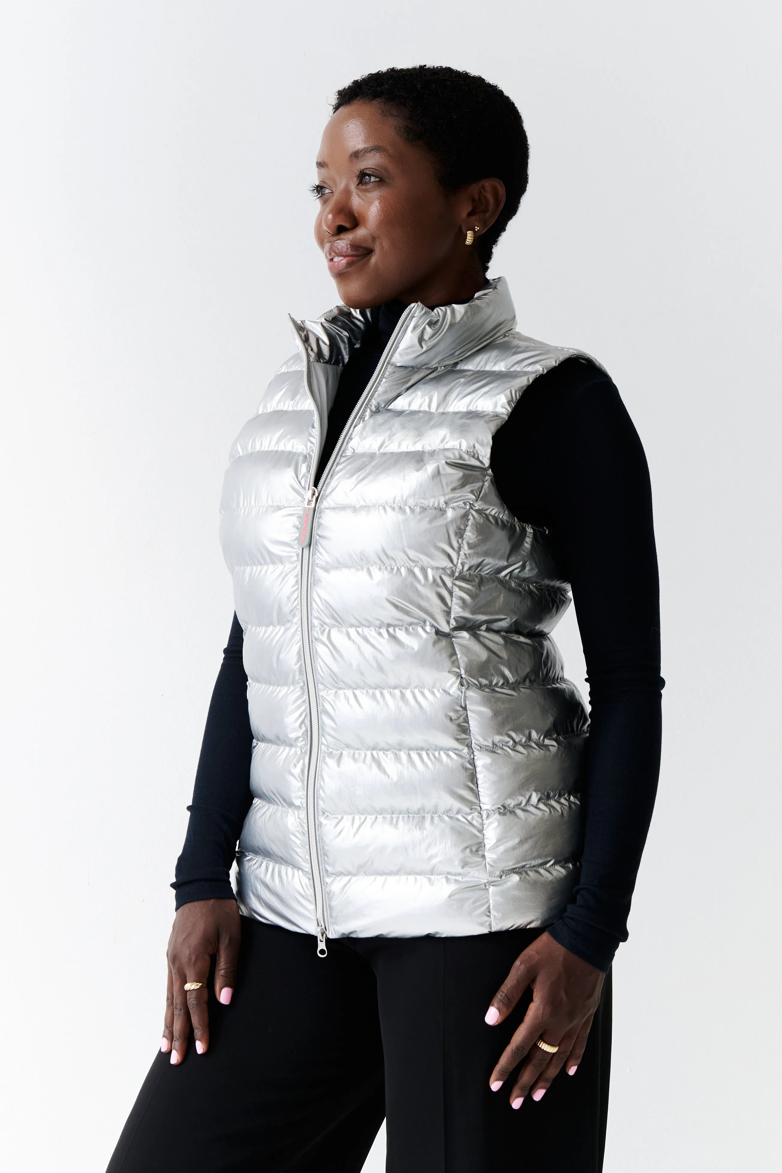 Melian Short Vegan Down Vest | Metallic Silver