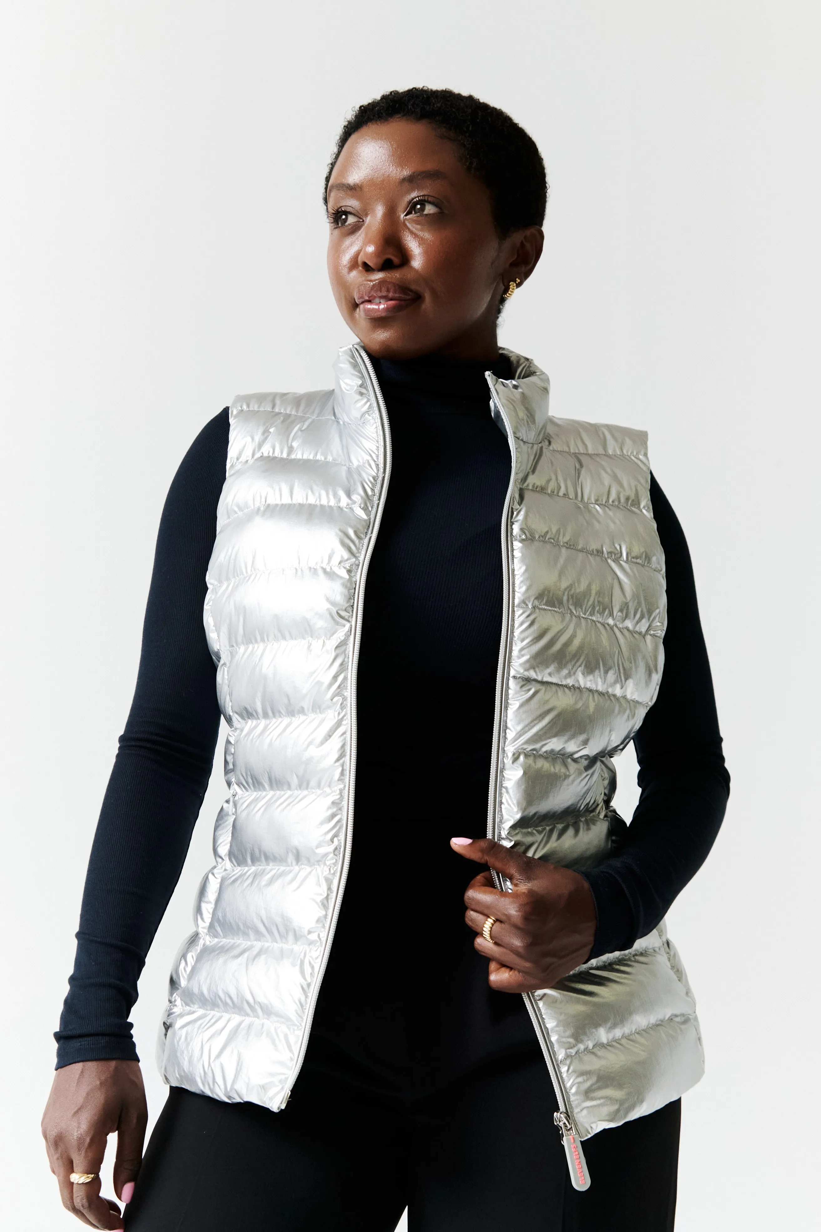 Melian Short Vegan Down Vest | Metallic Silver