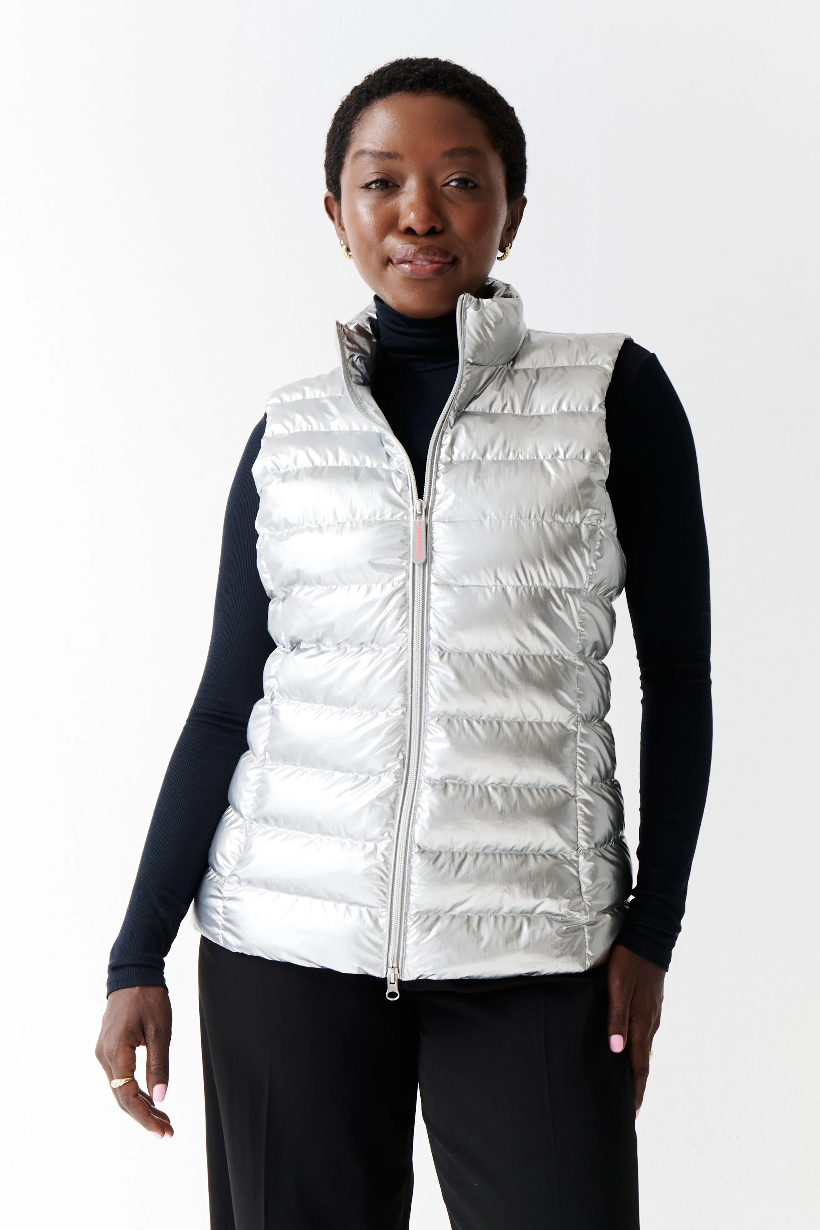 Melian Short Vegan Down Vest | Metallic Silver