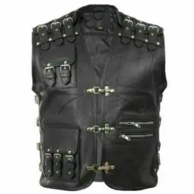 Mens Biker Buckled Leather Vest