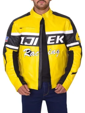 Men's Black & Yellow Biker Leather Jacket