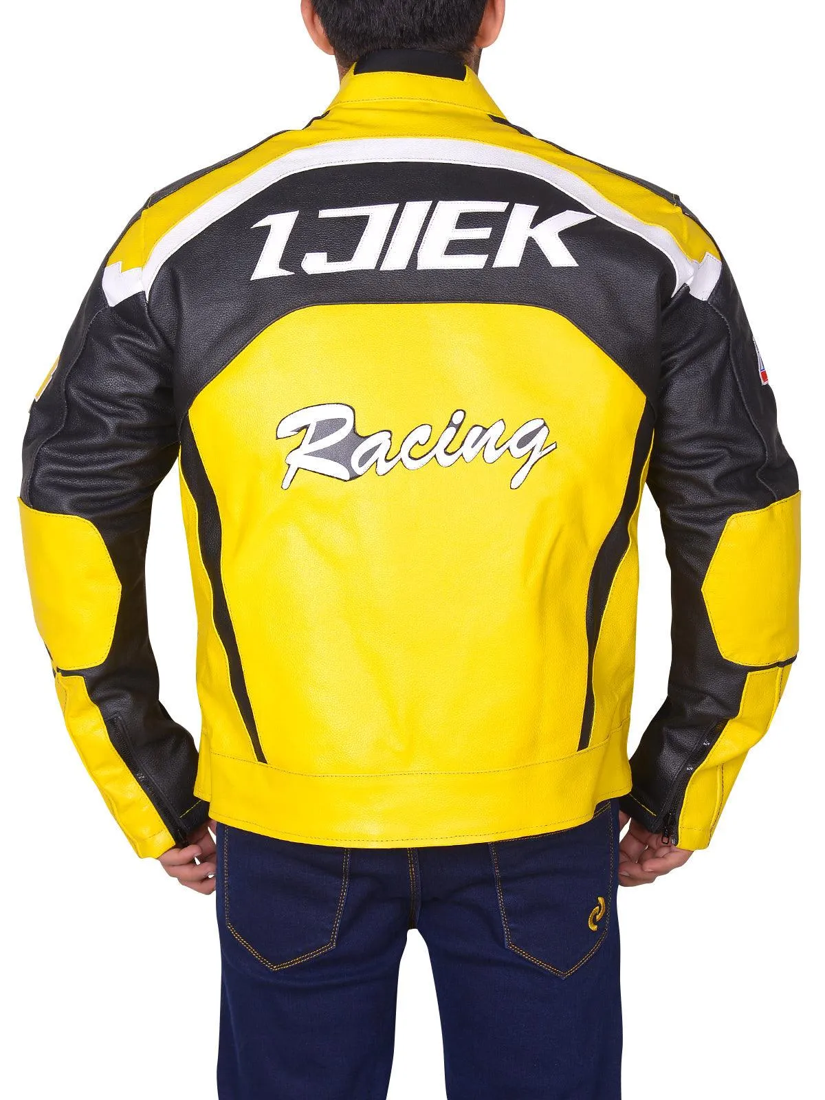 Men's Black & Yellow Biker Leather Jacket