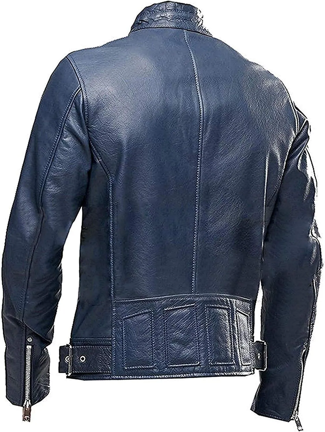Men's Leather Jacket Cafe Racer Biker Style Retro Stripes Jacket, Motorcycle Racing Leather Jacket Men