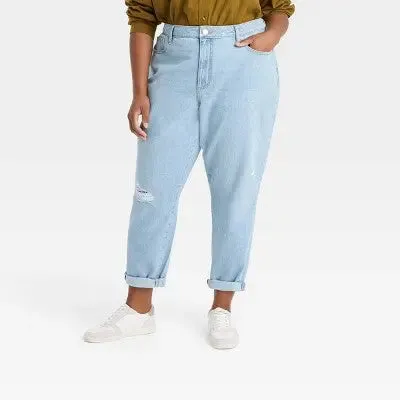 New - Universal Thread Women's Mid-Rise Distressed Boyfriend Jeans Ankle-Length Relaxed Fit, Light Wash